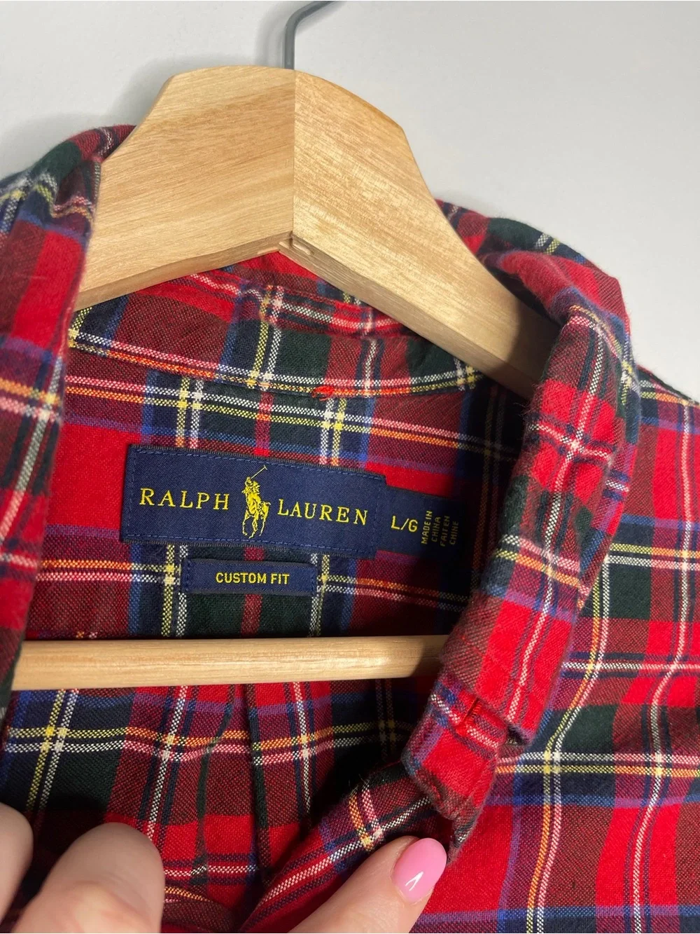 Polo by Ralph Lauren Red Plaid custom fit Button-Down Shirt large LG‎